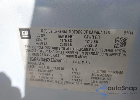 2014 GMC Terrain Sle-1 из США, поврежденный, VIN 2GKALMEKXE6244111